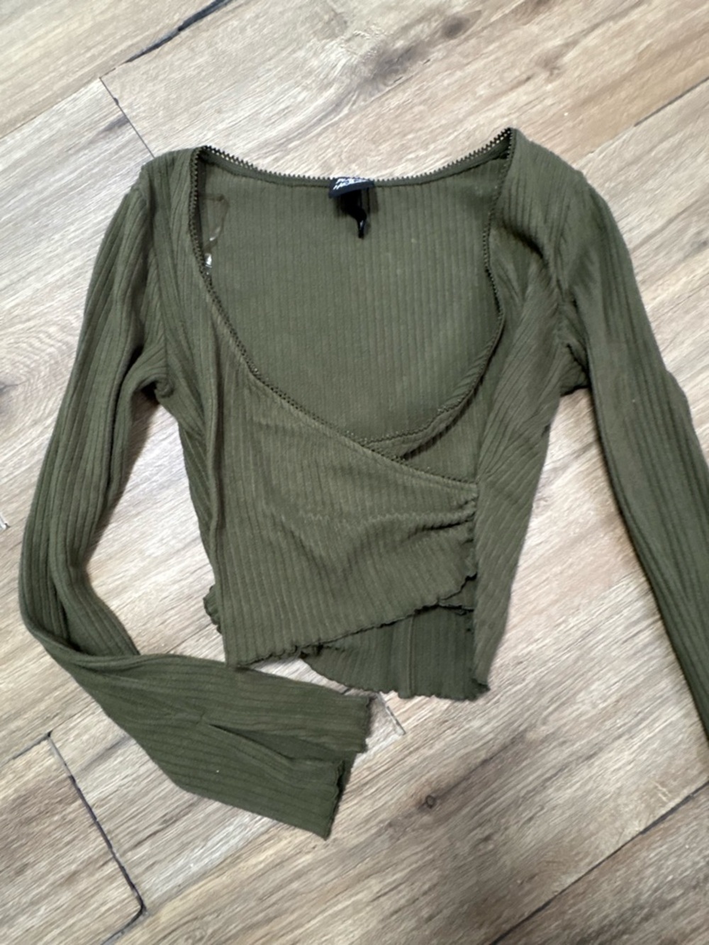 Planet Heart Juniors’ Ribbed Wrap Long-Sleeve Top